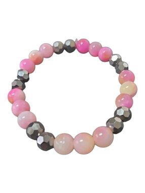 Pink Zebra Jasper Bracelet | Natural Stone Healing Jewelry Handmade Stretch 237